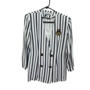 Nautical Striped Blazer Top Sheri Martin Anchor Crest Double Breasted Preppy 10